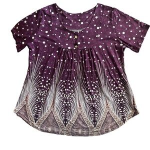 Never worn women’s XXLG super soft top. Deep purple, white polkadots, loose flow